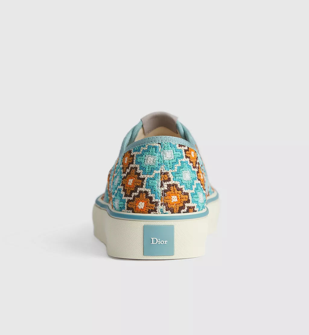 Saltwind Sneaker Cotton Embroidered Light Blue Orange Geometric Pattern