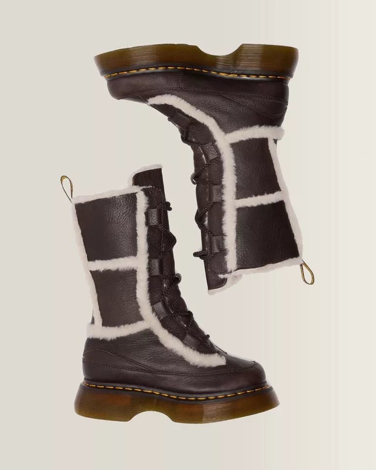 DR. MARTENS Buzz Lace Up Faux Fur Lined Grizzly Leather Lace Boots