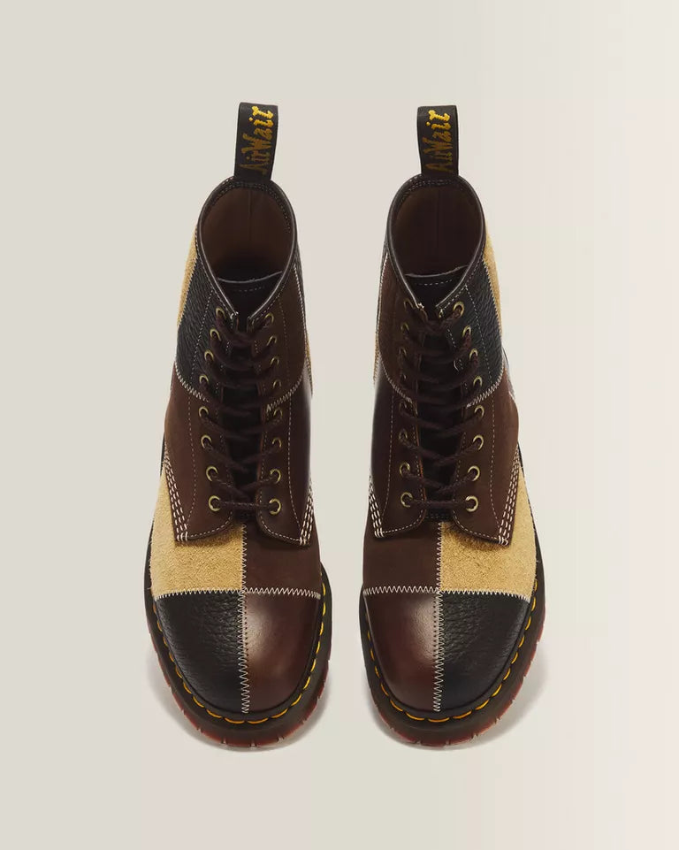 DR. MARTENS 1460 Patchwork 8 Eye Leather & Nubuck Lace Boots