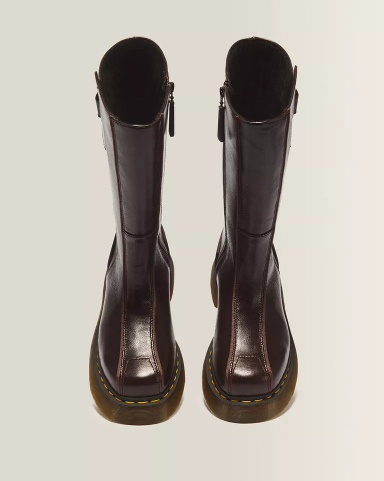 DR. MARTENS Buzz Hi Tall Gloss Leather Boots Brown