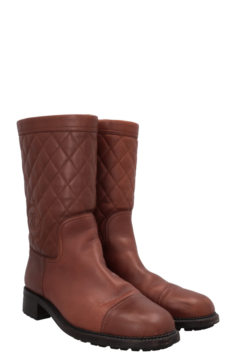 Quilted Shearling Ankle Boots Leather Brown