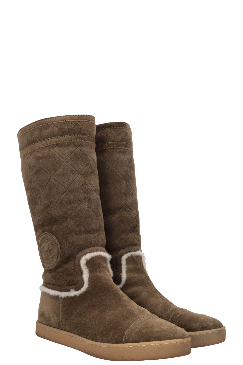 Shearling Boots Suede Khaki