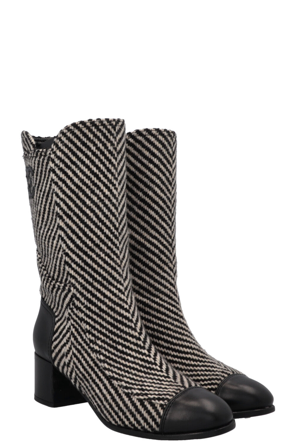 Tweed Ankle Boots Black White