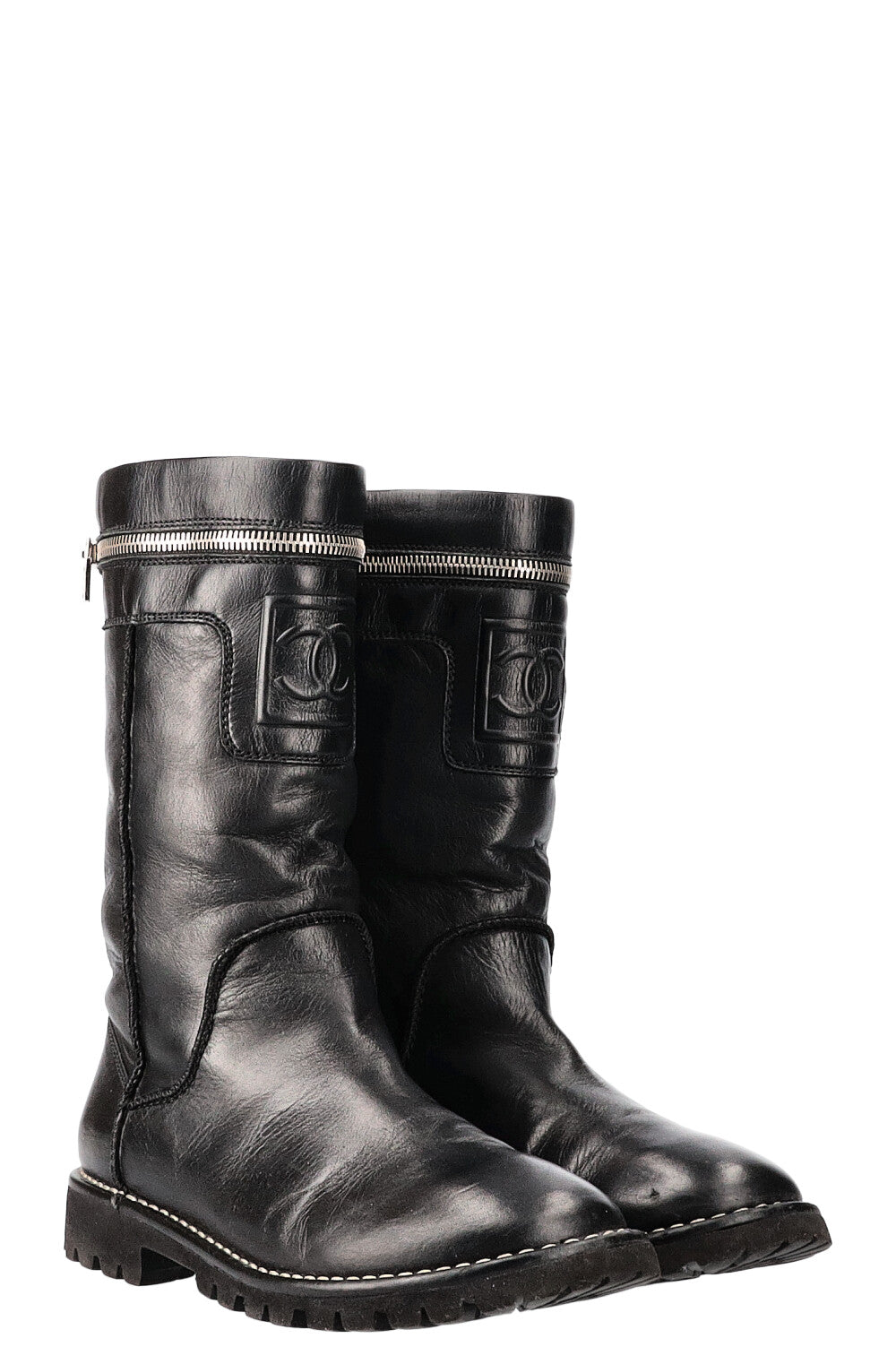Boots Black White Chain