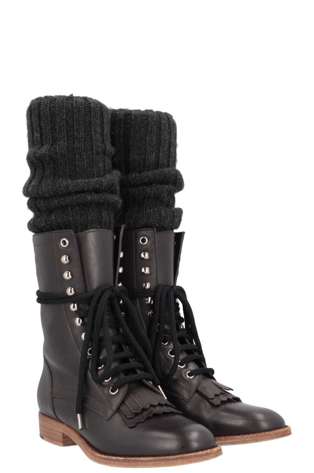 Combat Boot Combines Leather Knitwear