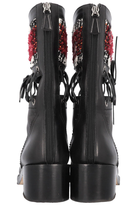 2016 Cut Out Tweed Mid Calf Boots Black