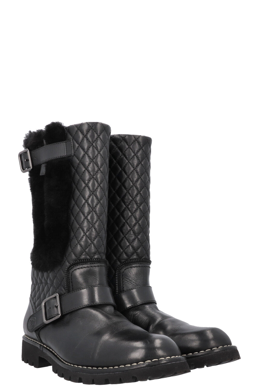Quilted Boots Leather Shearling Black