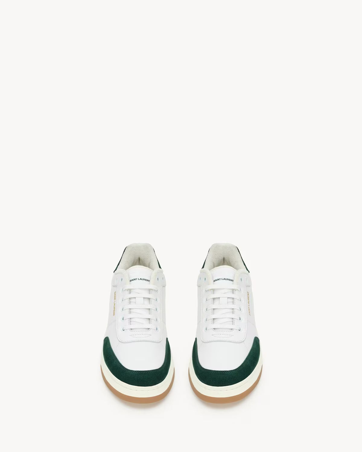 Ysl SL/61 Sneakers Smooth Leather Optic White & Bottle Green