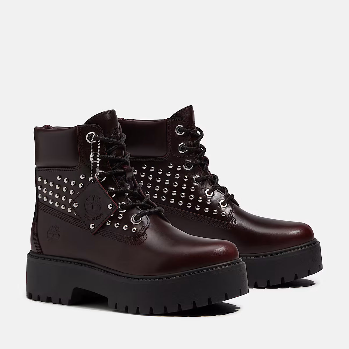 Timberland Stone Street Platform 6-Inch Boot Burgundy Full-Grain With Studs
