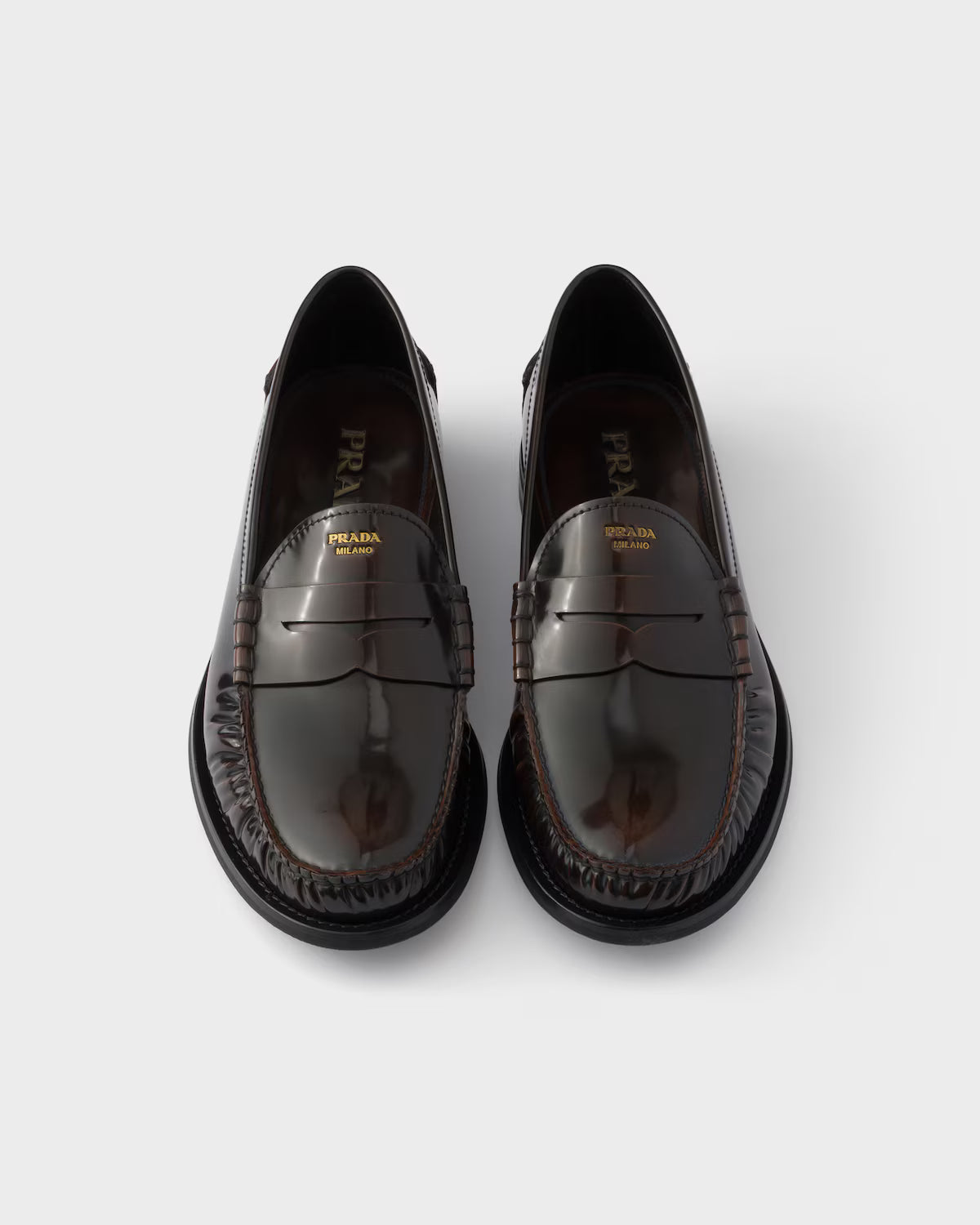 Prada Brushed Leather Loafers Sienna
