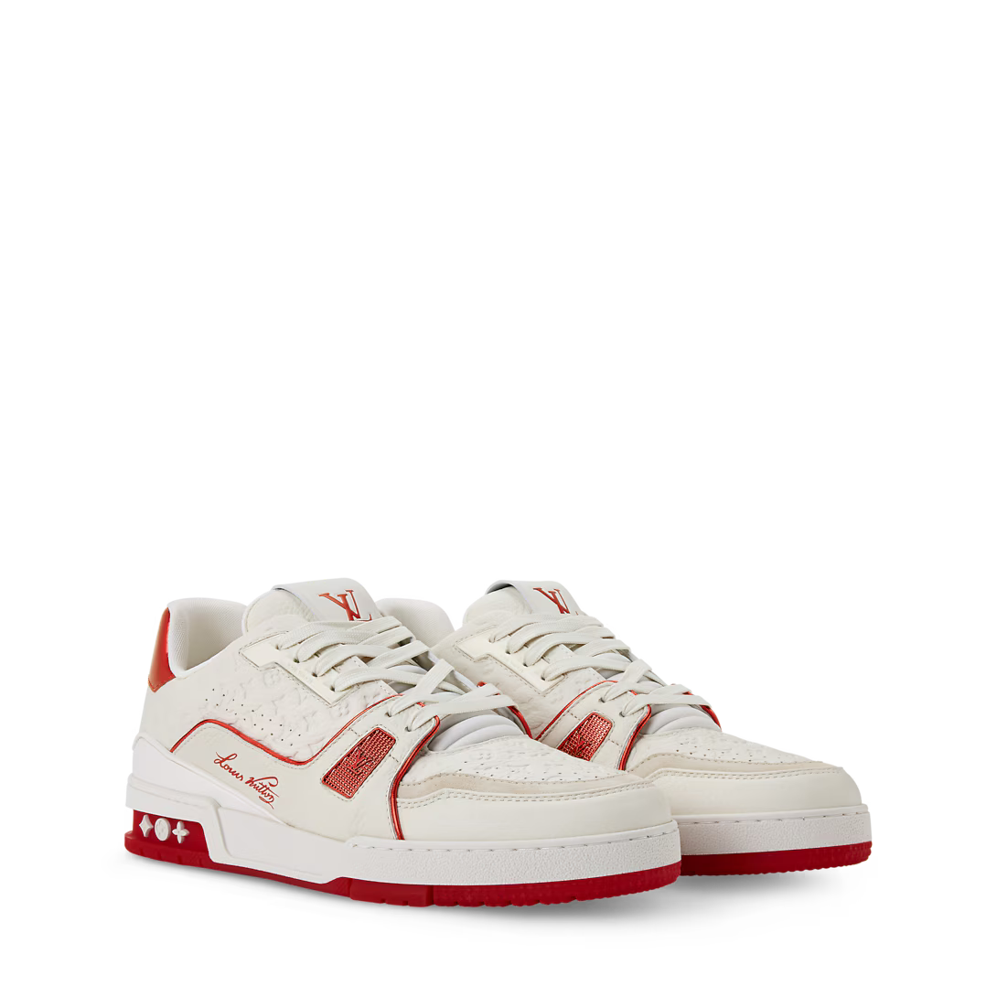 LV Trainer Sneaker Monogram-Debossed Grained Calf Leather Red