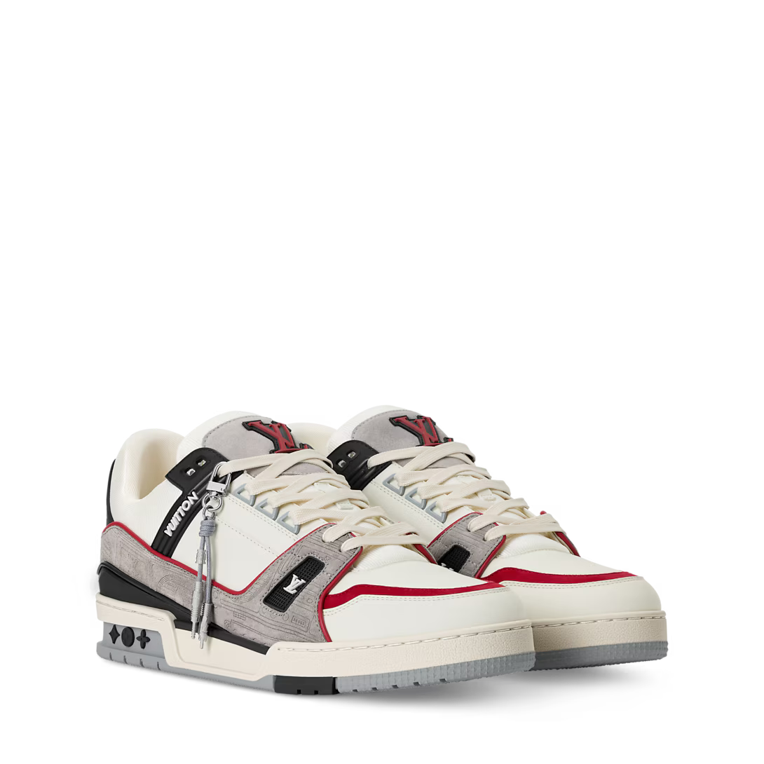 LV Trainer Sneaker Plain calf leather/Suede Calf leather Blanc Gris