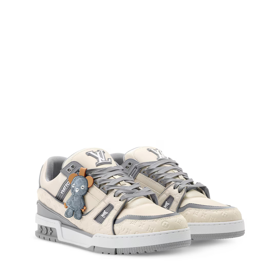 LV Trainer Sneaker Leather/Monogram-Embossed Calf Leather Beige