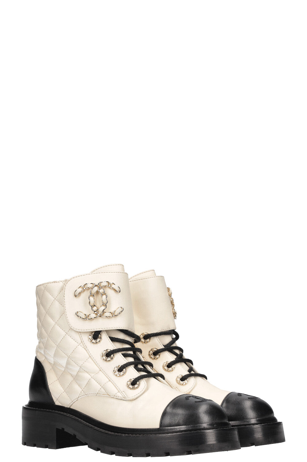 Quilted Ankle Boots White Black