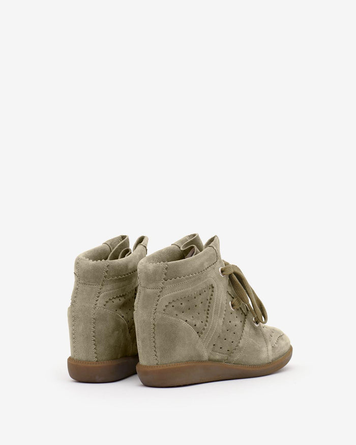 Isabel Marant Bobby Suede Calfskin Leather Wedge Sneakers Taupe
