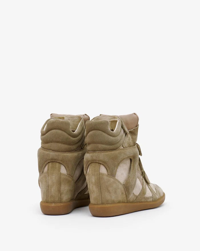 Isabel Marant Bekett Leather Wedge Sneakers Taupe