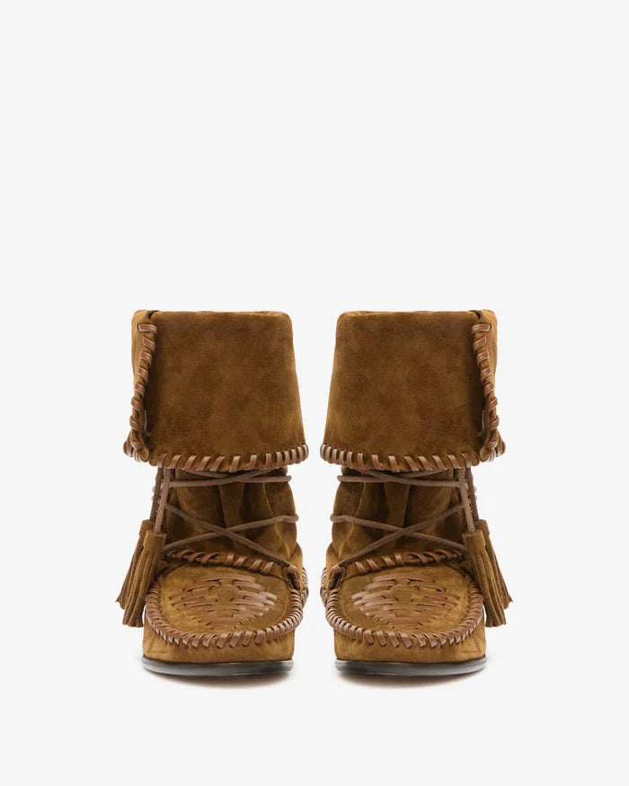 Isabel Marant Winki Boots Braided Suede Leather Light Bronze