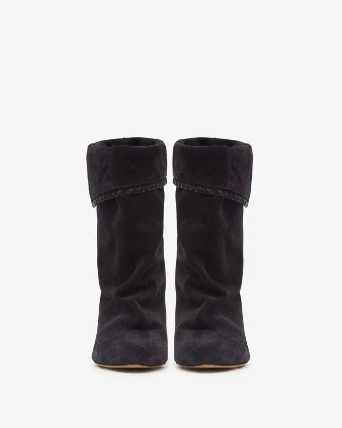 Isabel Marant Dalby Boots Draped Suede Calfskin Black