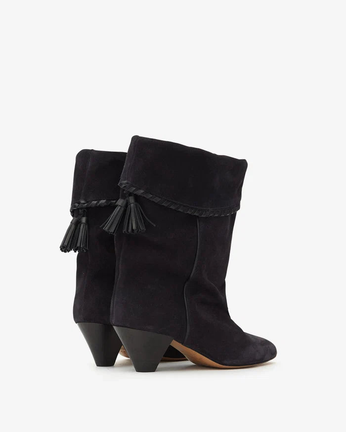 Isabel Marant Dalby Boots Draped Suede Calfskin Black