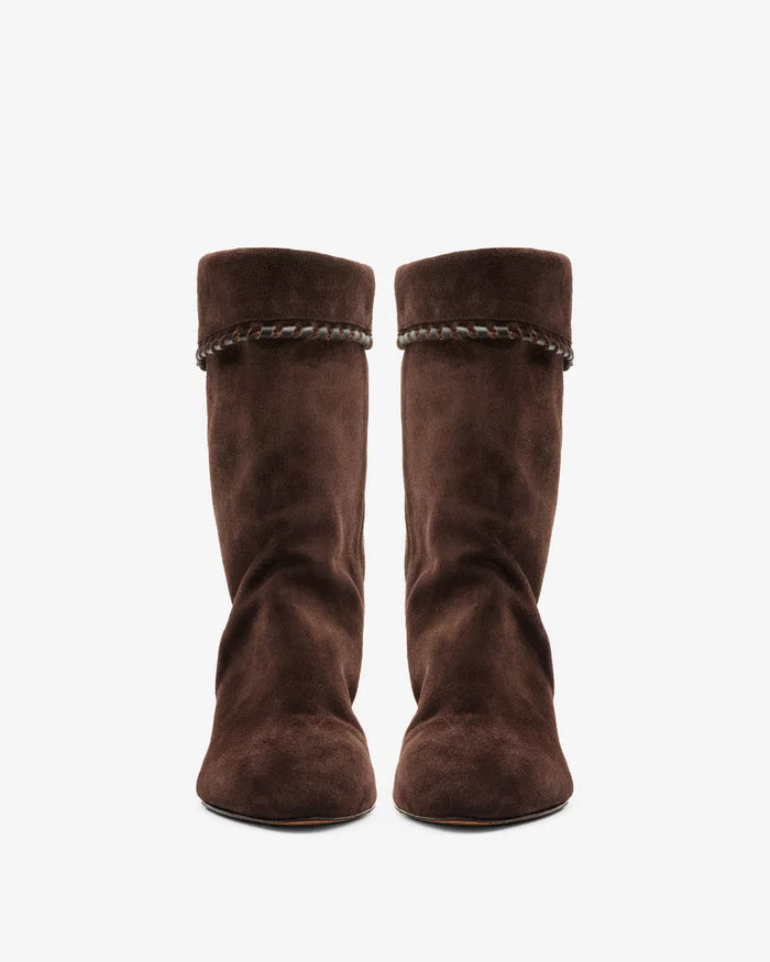 Isabel Marant Dalby Ankle Boots Draped Suede Chocolate