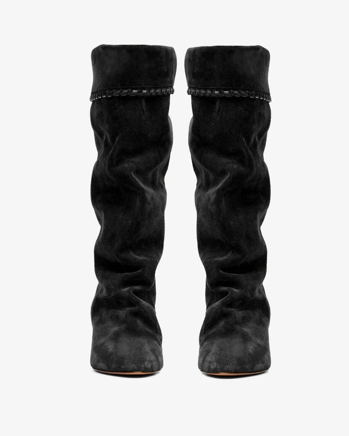 Isabel Marant Elita Boots Suede Fold-Over Boots Black