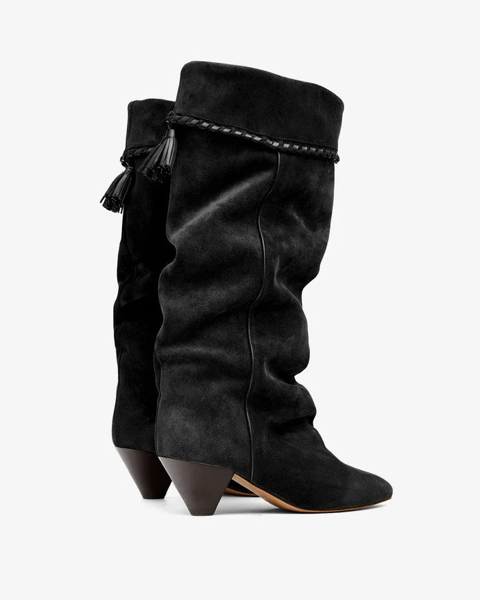 Isabel Marant Elita Boots Suede Fold-Over Boots Black