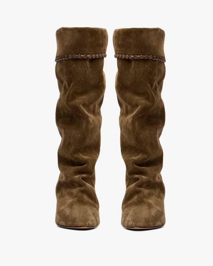 Isabel Marant Elita Boots Draped Suede Calfskin Leather Bronze