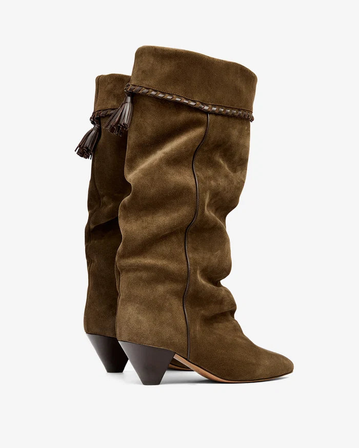 Isabel Marant Elita Boots Draped Suede Calfskin Leather Bronze