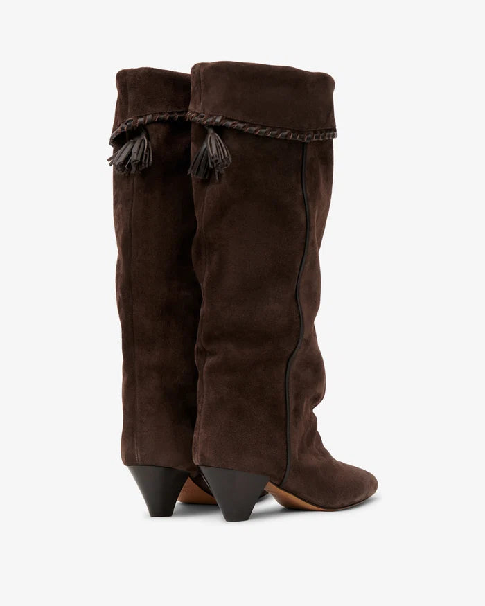 Isabel Marant Elita Boots Suede Fold-Over Boots Chocolate