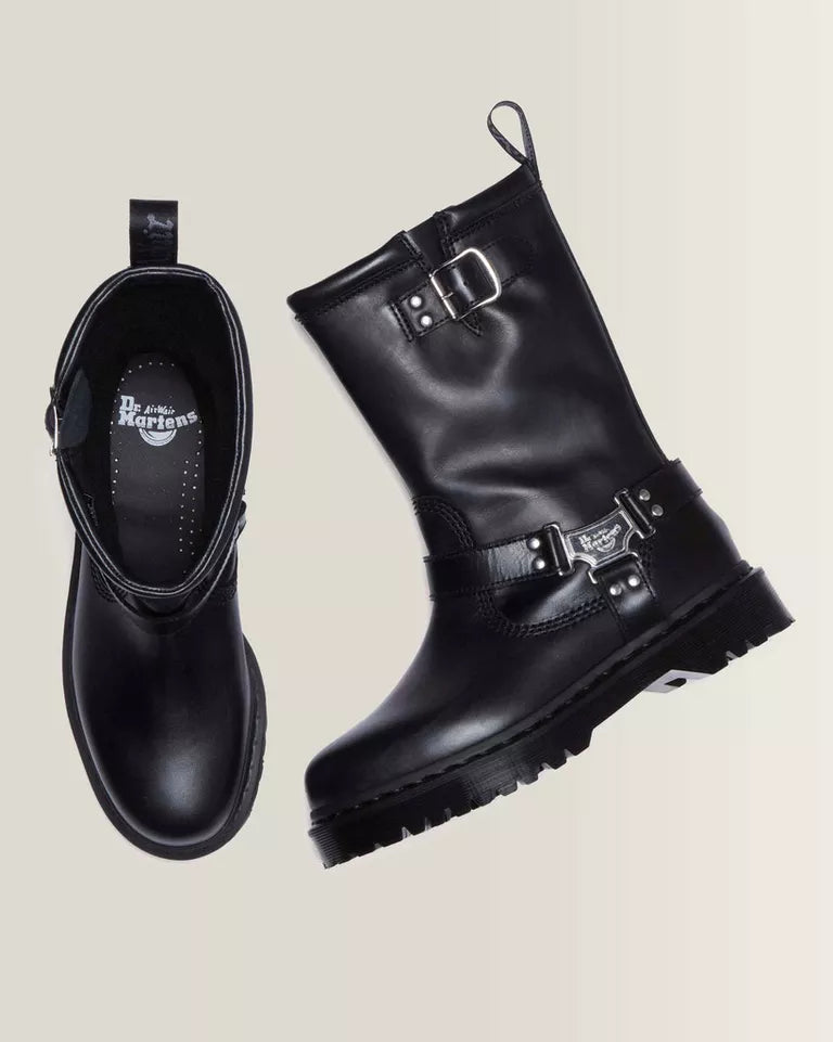 DR. MARTENS Anistone Hi Leather Biker Boots Black