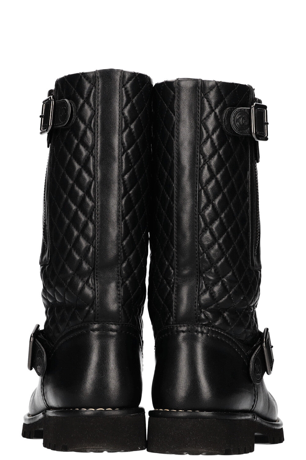 Quilted Motorcycle Boots Black Leather