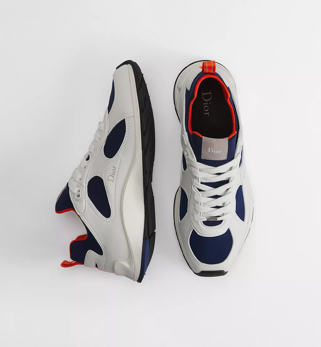 Mile Sneaker White Smooth Lambskin Navy Blue Orange Neoprene