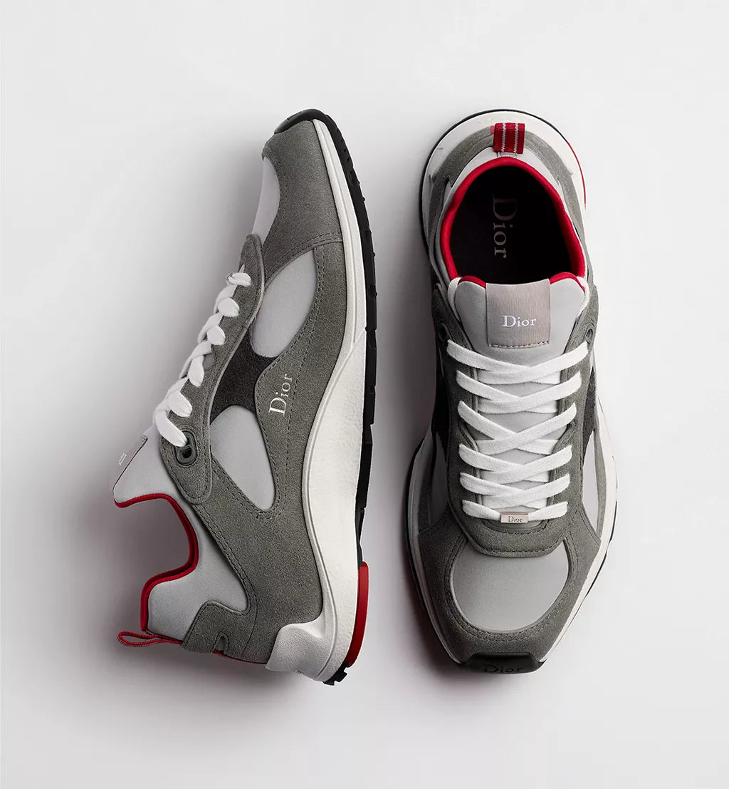 Mile Sneaker Gray Suede Calfskin Gray Red Neoprene