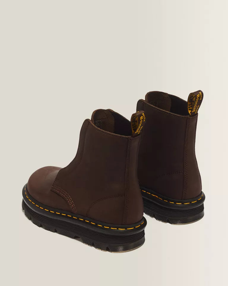 DR. MARTENS Zebzag Laceless Slip Leather Boots Dark Brown