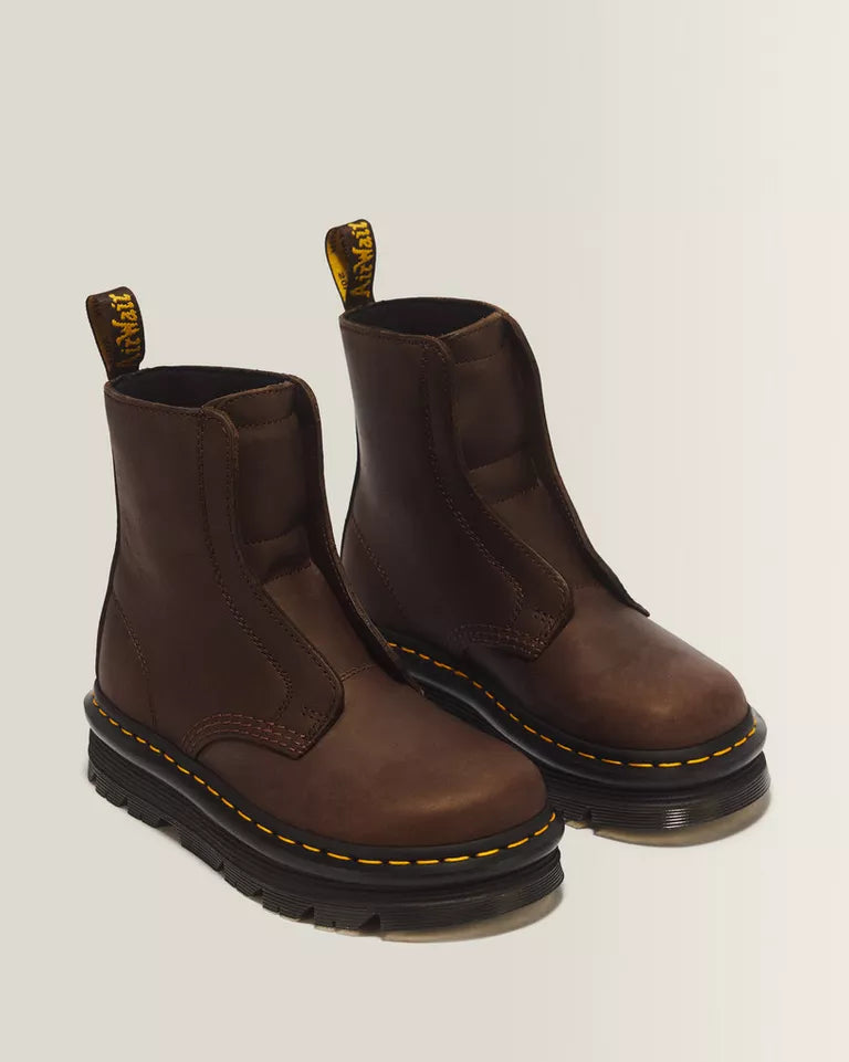 DR. MARTENS Zebzag Laceless Slip Leather Boots Dark Brown