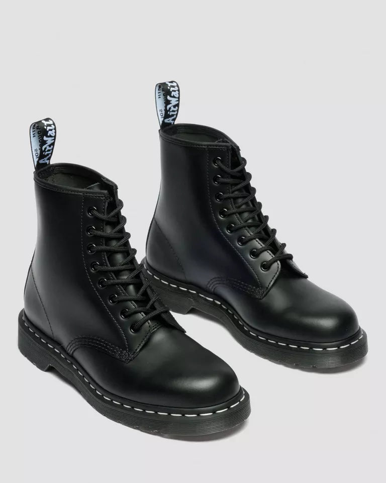 DR. MARTENS 1460 White Stitch Smooth Leather Lace Up Boots