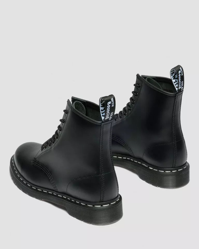DR. MARTENS 1460 White Stitch Smooth Leather Lace Boots Black