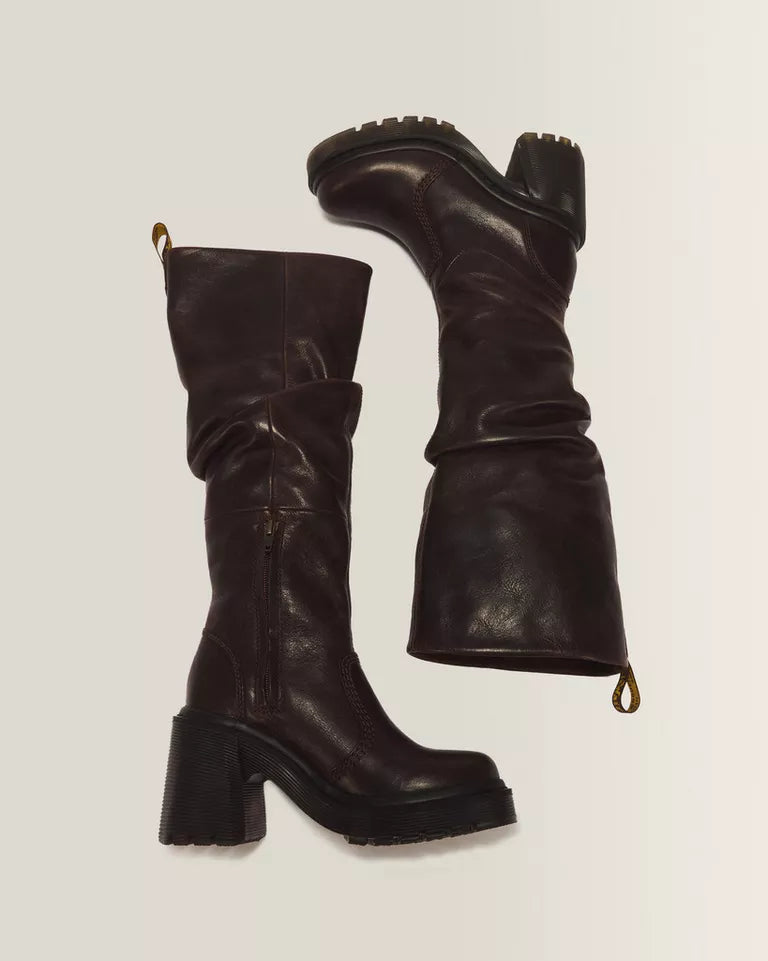 DR. MARTENS Kasey Kinsley Leather Knee High Heeled Boots