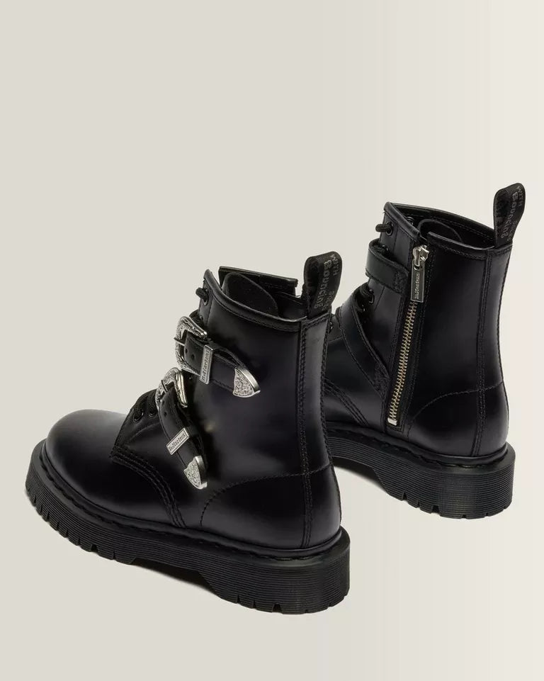 DR. MARTENS 1460 Western Buckle Bex Atlas Leather Lace Ankle Boots Black Atlas