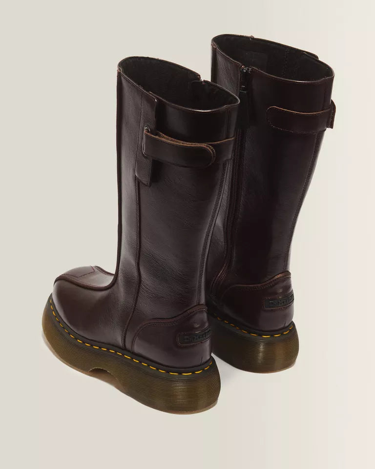 DR. MARTENS Buzz Hi Tall Gloss Leather Boots Brown