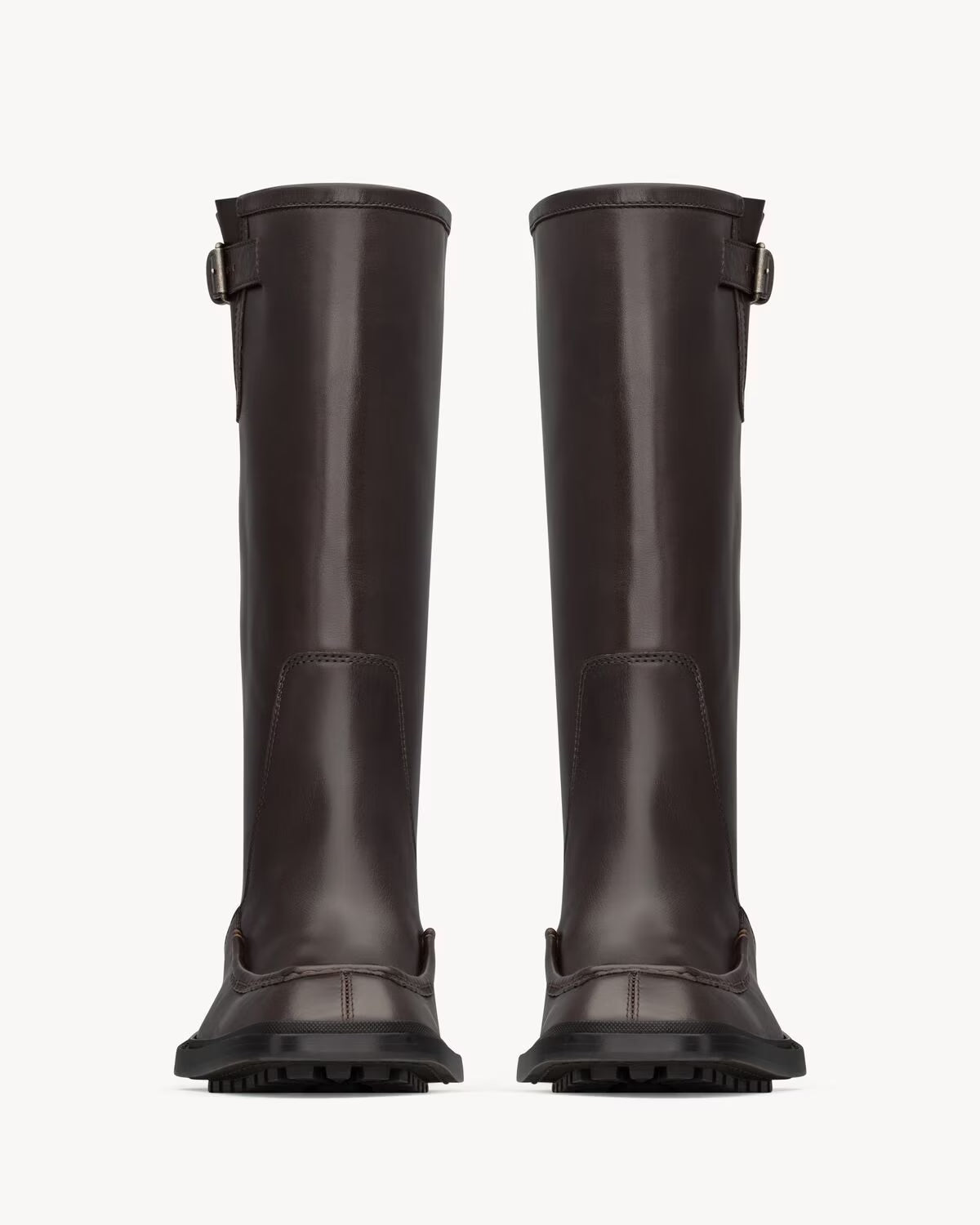 YSL Joe Buckle Boots Smooth Leather Dark Chocolate