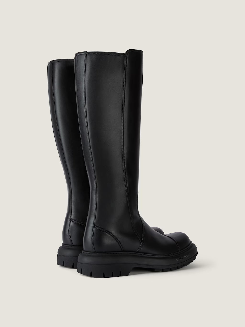 Givenchy Cargo Biker Knee High Boots In Leather Black