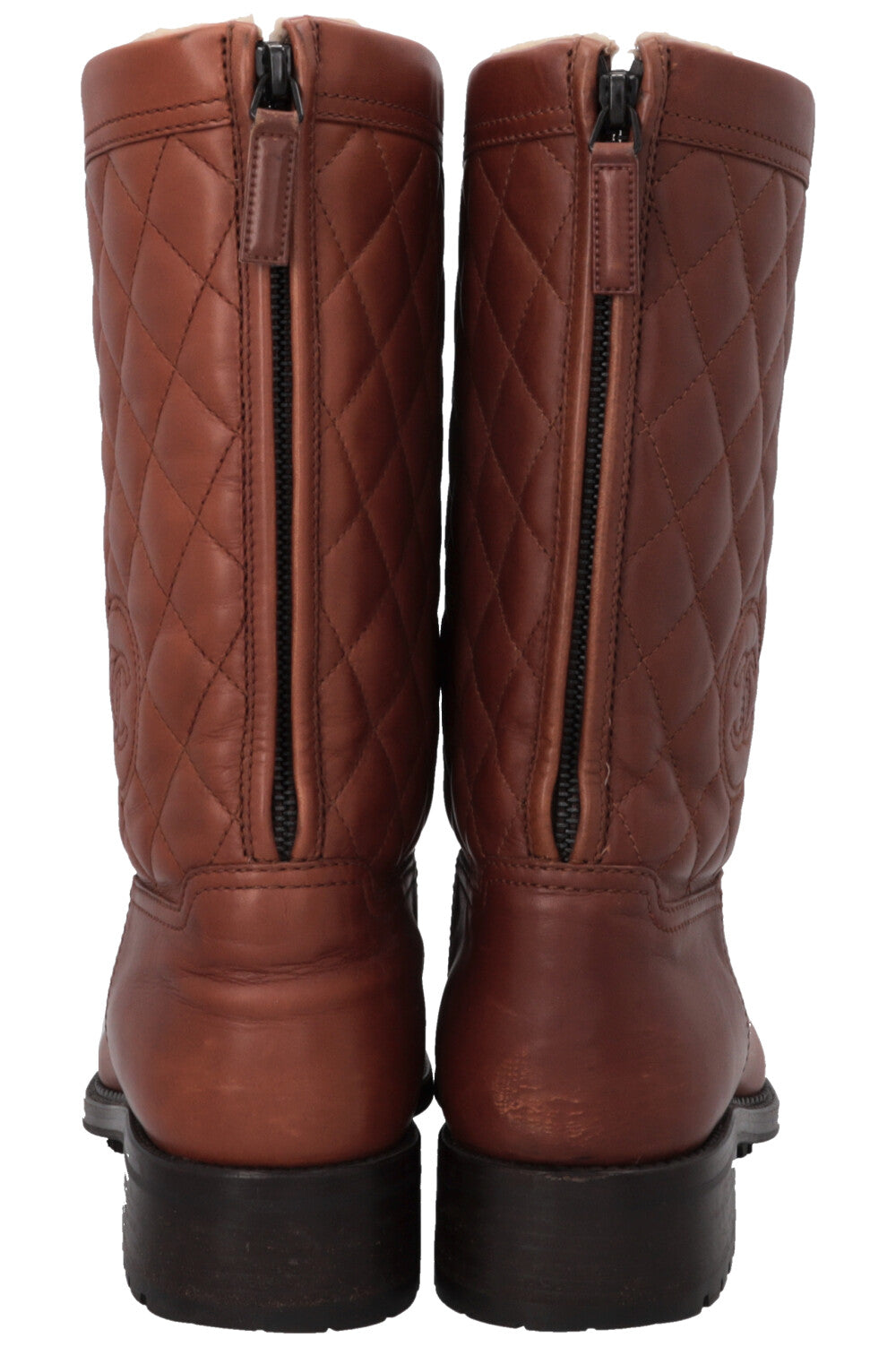 Quilted Shearling Ankle Boots Leather Brown