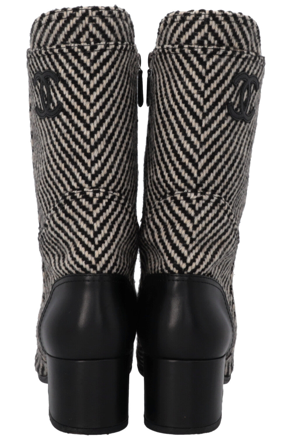 Tweed Ankle Boots Black White