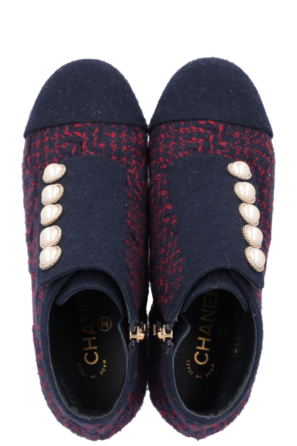 Tweed Boots Navy Red Pearl
