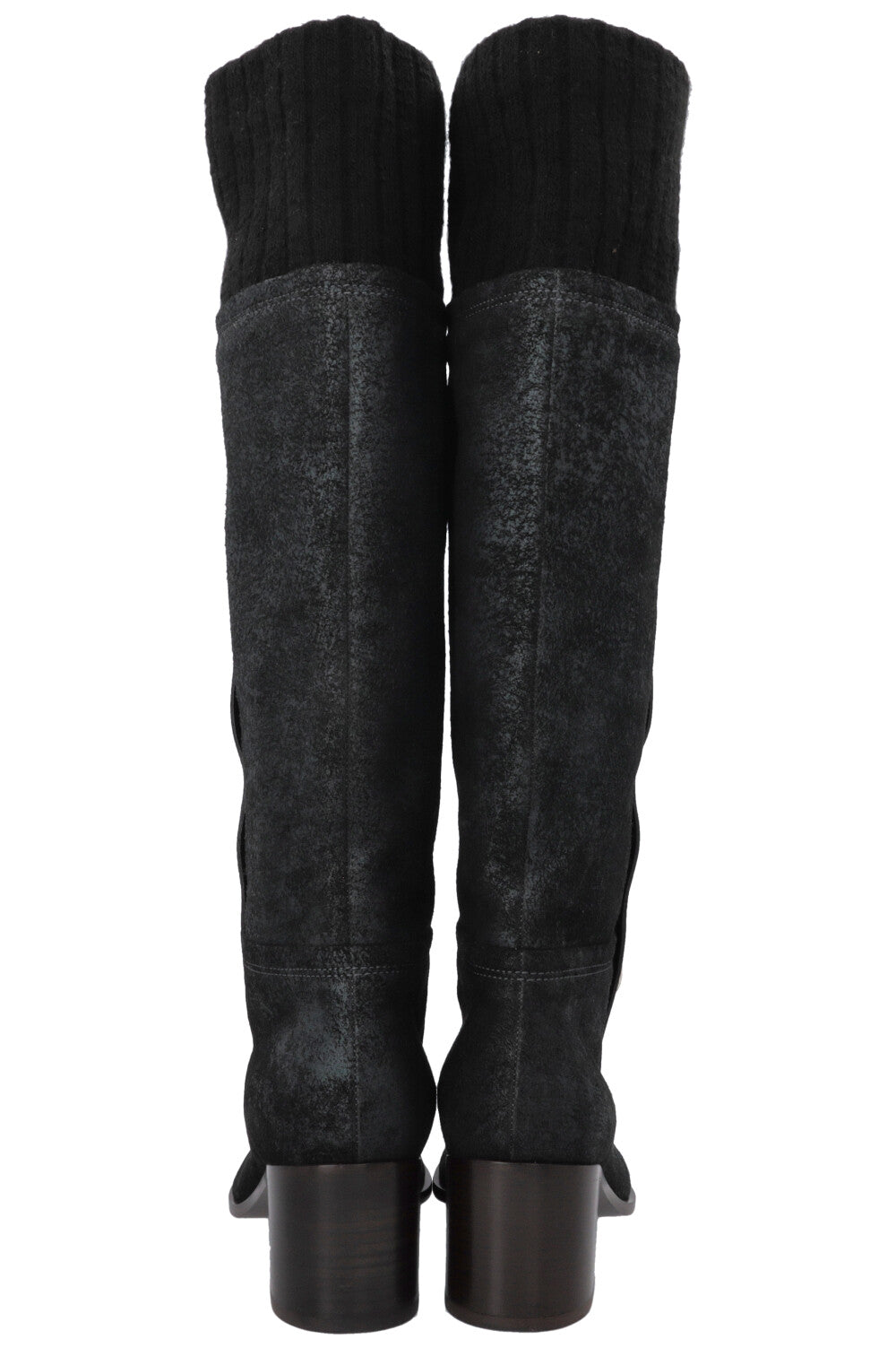 Button Knee High Knit Boots Leather