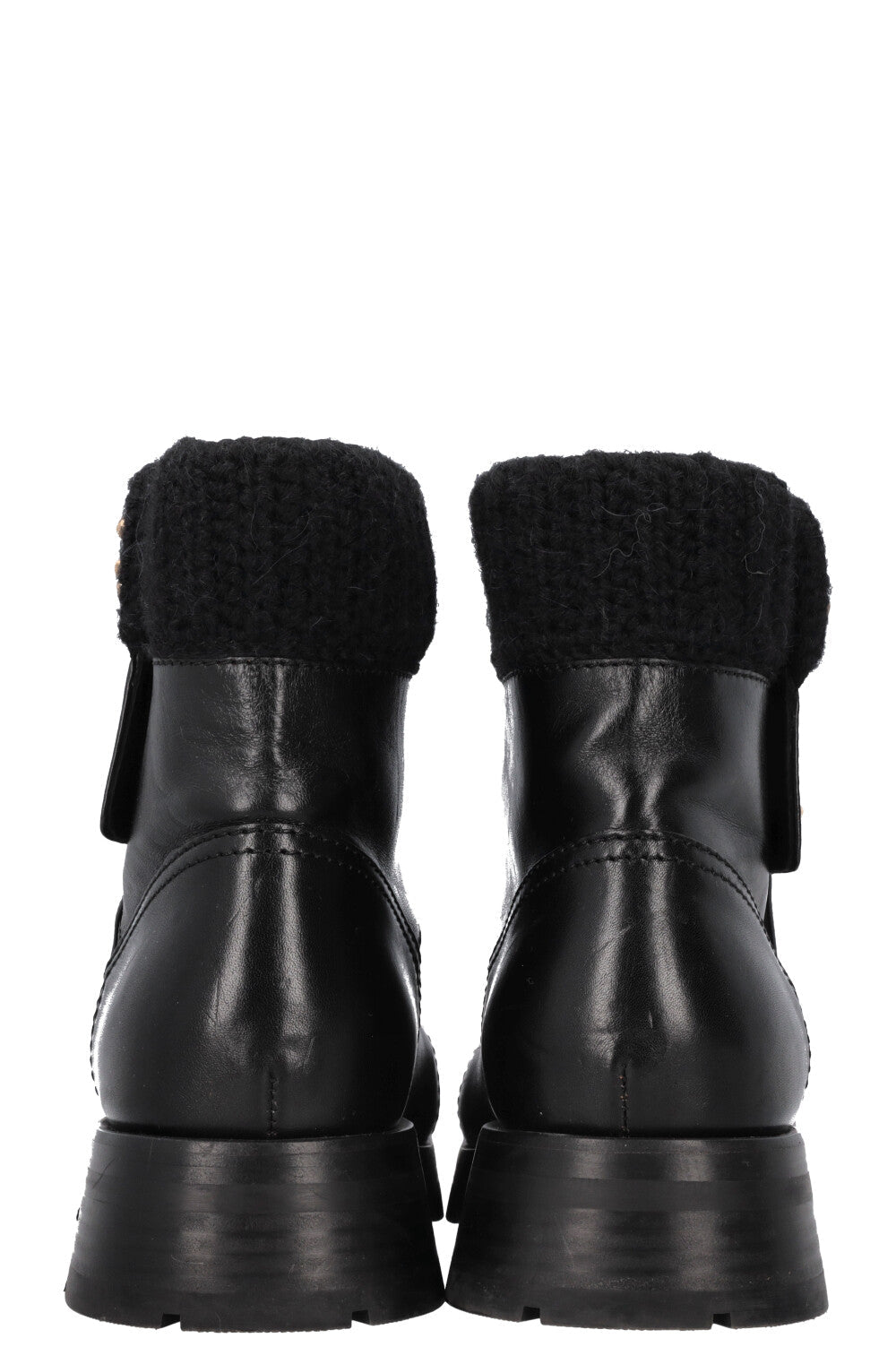 Turnlock Knit Boots Leather Black