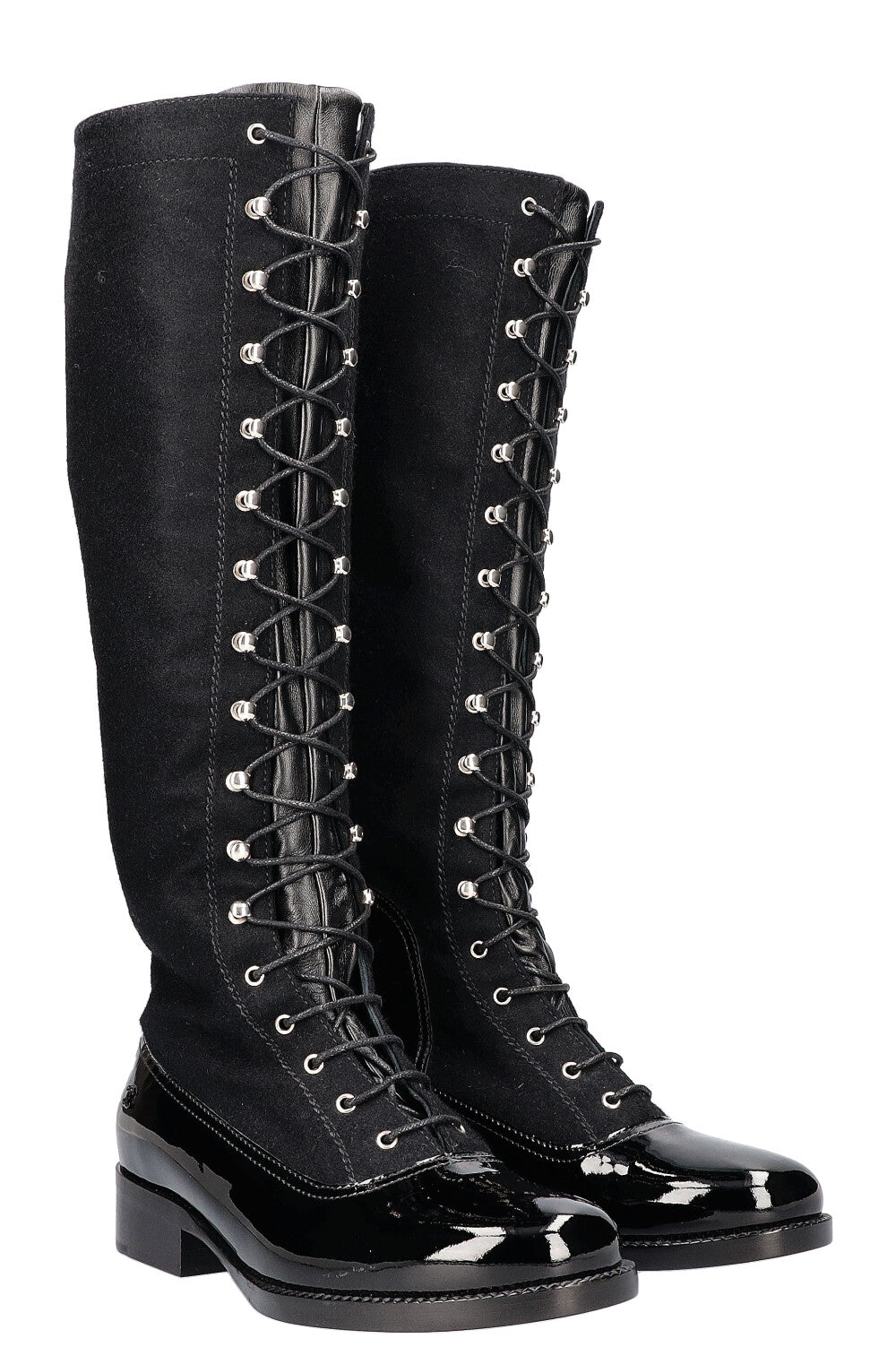 Lace Up Knee Boots Black