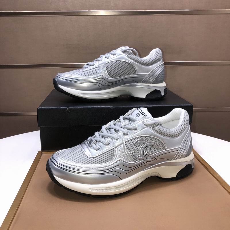 Silver White Metallic Mesh Runner Sneakers