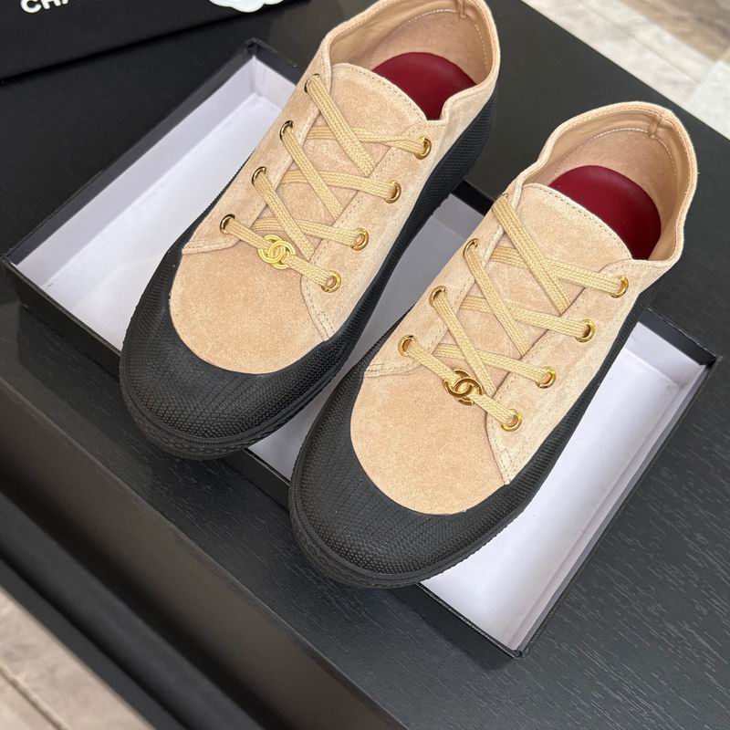 Calfskin Trainers Beige Contrasting Black Rubber Toe Cap